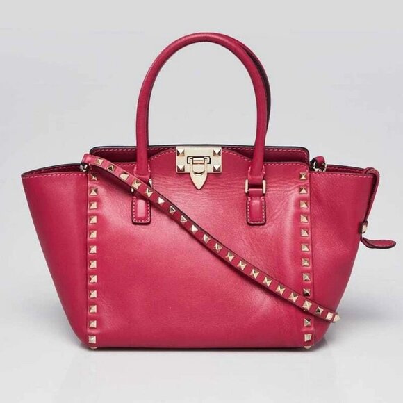 Valentino Pink Leather Rockstud Small Double Handle Tote Bag